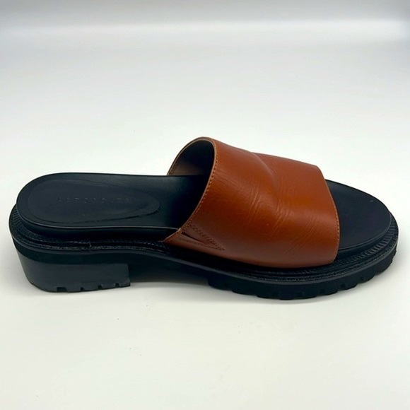 Aerosoles - Lucas Brown Leather Open Toe Chunky Black Soles Slide Sandals Size 8 - Picture 14 of 15